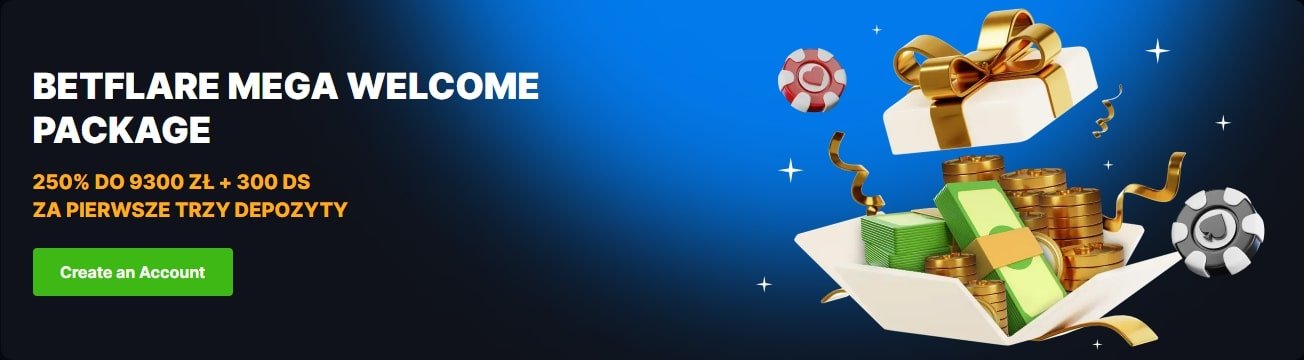 Betflare Casino Welcome Bonus - 250% up to €2,000 + 300 Free Spins
